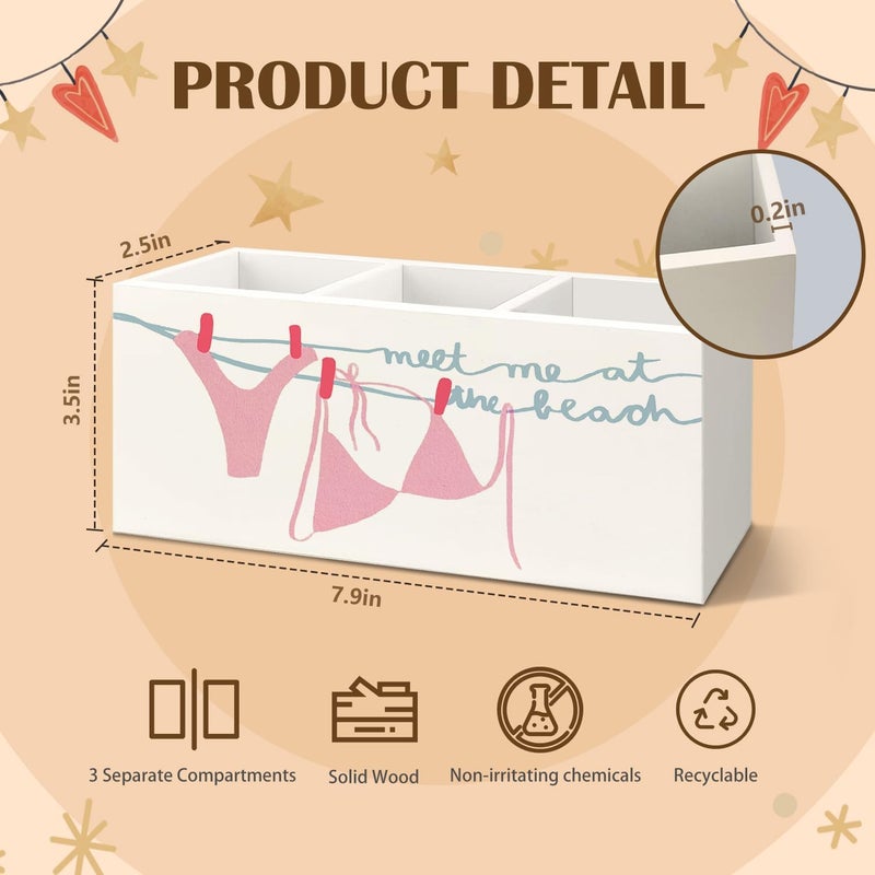 KBRCT Pink Coastal Coquette Beach Cowgirl Wooden Utensils Holder, Girly Meet Me at the Beach Wood Cooking Utensil Holder Organizer for Kitchen Countertop Counter Decor Accessories - Image 3